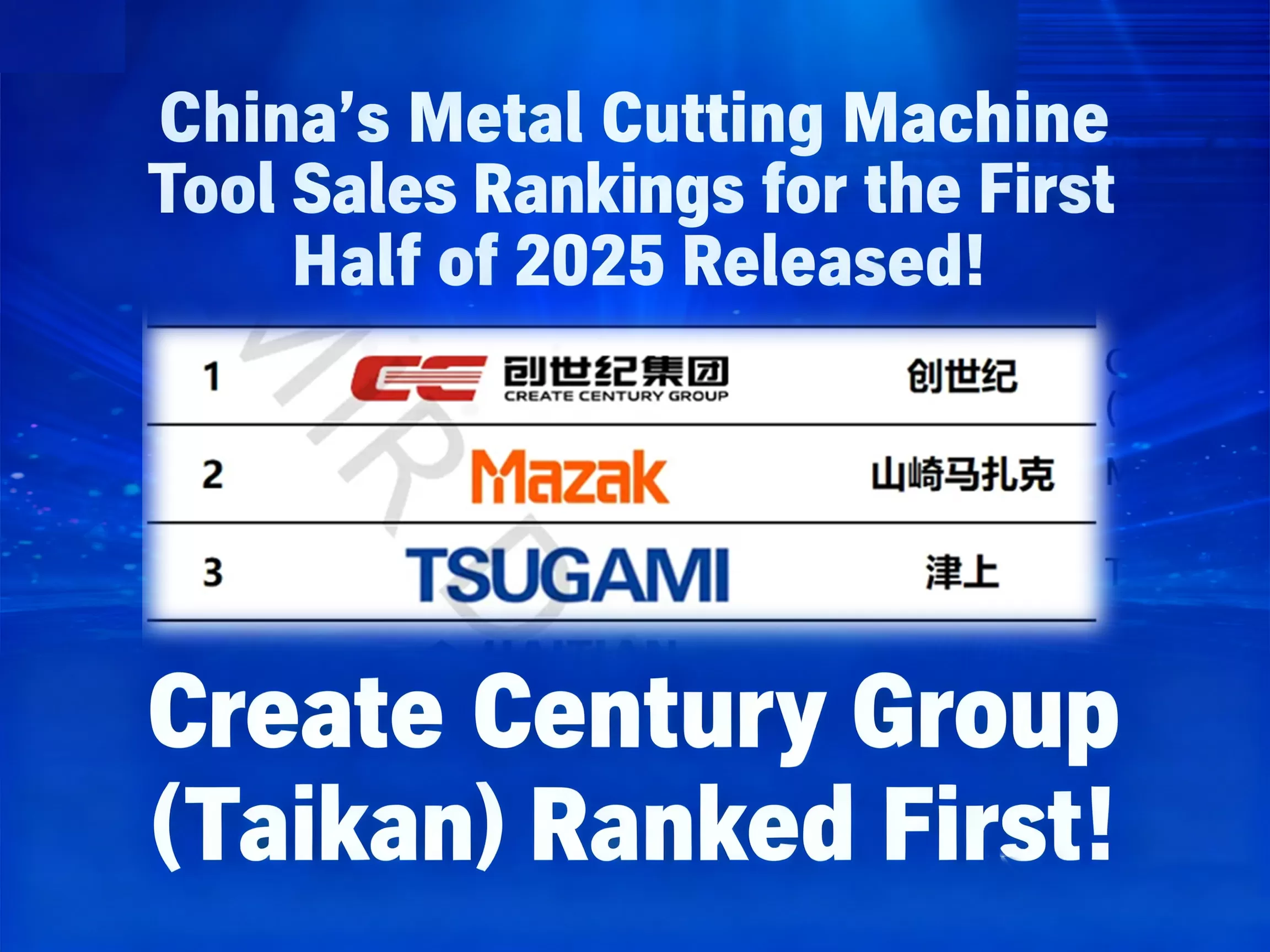 Create Century (Taikan) Mengetuai Senarai Hasil Jualan Alat Mesin Pemotong Logam China pada Separuh Pertama 2025